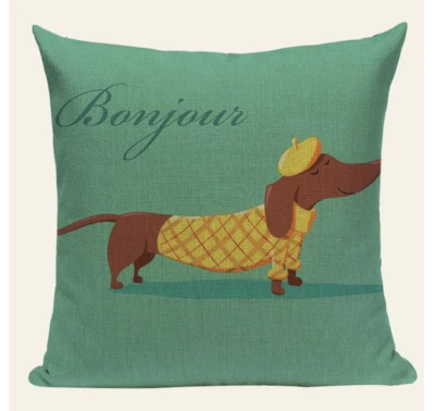 Funda de almohada de cojín Bonjour Dog DOG11 París perro caliente francés Dachshund amarillo  Foto 1 de 4