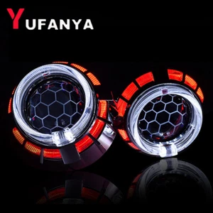 2.5'' Bixenon HID Projector Lens Honeycomb Dual LED Angel Eye Headlight Retrofit - Picture 1 of 7