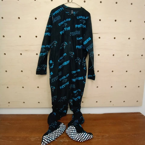 New Adult Carolina Panthers NFL Fleece One Piece Pajamas Medium Cover