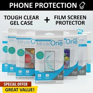 Clear Gel Back Case Cover +Film Screen Saver Protector for Samsung Galaxy Huawei - Picture 1 of 37