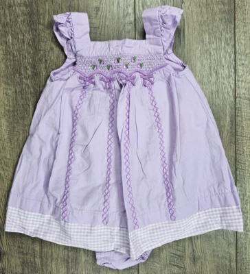 Baby Girl Clothes Gymboree 3-6 Month 2pc Pretty Pansy Purple Smocked Dress - Image 1 of 4