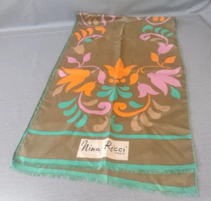 NINA RICCI PARIS Scarf Long 51" x 15" Floral Print Hand-Rolled Edges 100% Silk - Picture 1 of 10