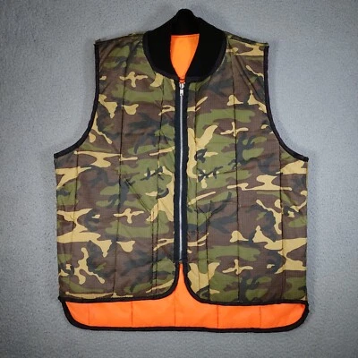 Vintage Camo Hunting Puffer Vest Reversible Blaze Orange Ripstop Size Medium - Image 1 of 4