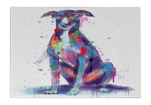 Watercolor Grey Hound Dog Glass Cutting Board Kitchen Chopping Cheese Vegetables - Picture 1 of 1