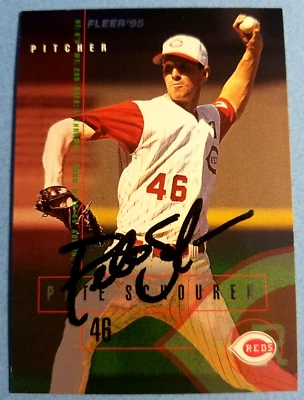 Pete Schourek Cincinnati Reds 1994 Fleer #448 Autographed Baseball Card  - Image 1 of 2