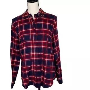 Camisa para mujer Michael Kors M tachonada a cuadros franela manga larga roja azul - Imagen 1 de 9