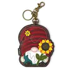 NEW CHALA SUNFLOWER RED GNOME KEY FOB COIN PURSE KEYCHAIN ZIPPERED FAUX LEATHER