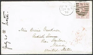 1878 2 1/2d Rosy-Mauve Pl 11 OH Cover London Maine USA SG 141 Cat. £150,00 - Foto 1 di 2