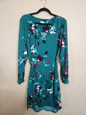 Merona Women's Green Floral Long Sleeve Tassel Belt Midi Dress Size Large - Image 1 of 4