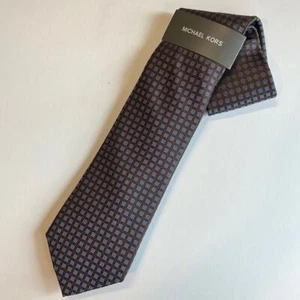 MICHAEL KORS, Brown Neck Tie w/ Pale Blue Polka Square Design, OS, NWT, $65 - Picture 1 of 4