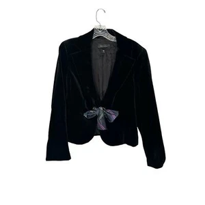 Escada Black Velvet Cotton Blend Tie Front Blazer Size 42 - Picture 1 of 11