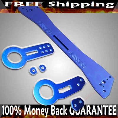 BLUE F&R Tow Hook+ Subframe Brace COMBO for 92-95 Honda Civic/93-97 Del Sol - Image 1 of 4