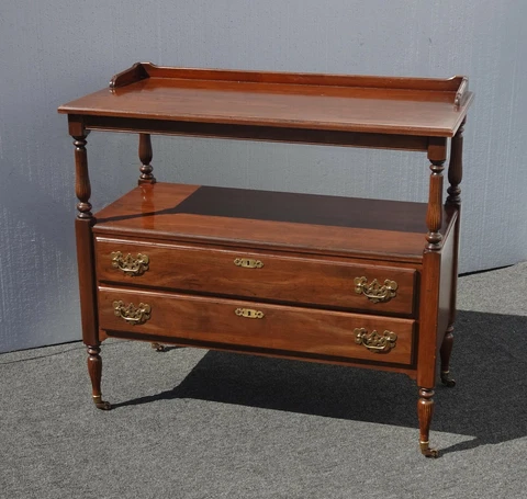 Vintage Ethan Allen Georgian Court Server Sideboard Buffet w Brass Feet Sheraton Cover