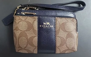 Coach Zip Wristlet Signature Canvas with Crossgrain Leather Details Two Zip Area - Picture 1 of 5