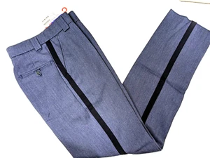 NEW BLAUER 8580-2 MENS SIZE 31 UNHEMMED WOOL BLEND PANTS CADET BLUE W/ STRIPE - Picture 1 of 2