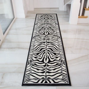 Alfombra de corredor larga estrecha de moda estampada de cebra monocroma negra blanca para corredores de pasillo - Imagen 1 de 6