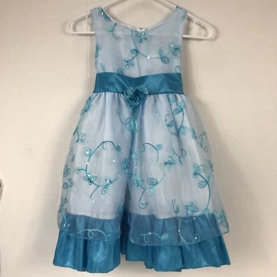 KID FASHION Azul Vibrante Lantejoulas Transparentes Tule Cinto de Cetim Vestido de Brincar Feminino Tamanho 4 - Imagem 1 de 4