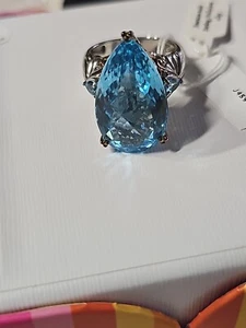 Michael Valitutti Gems Ring Topaz Sterling Vermeil NH Signed Huge Blue Size8 - Picture 1 of 17