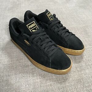 Puma Mens 7C Black Gold Suede Lace Up Low Top Sneaker Casual Trainer 364388 02