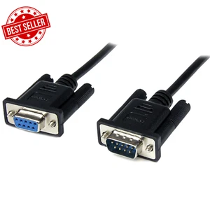 DB9 RS232 Serial Null Modem Cable, Female to Male, Black, 9-Pin - Picture 1 of 12