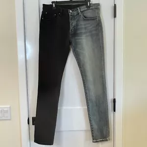 MNML Mens Jeans Denim Stretch Skinny 2-Tone Blue Black Colorblock Street 34 x 34 - Picture 1 of 15