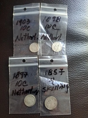 1857,97,98,1903,Netherlands,10,cents,4,skilling, Silver,CIRCULATED, Good Condit. - Image 1 of 2