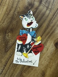 Used Vintage Die-Cut Valentine Card — station love broadcasting to you Moving - Picture 1 of 3