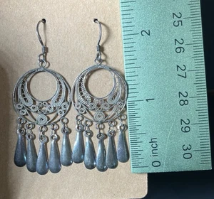 Orecchini pendenti lampadario filigrana argento sterling boho vintage - Foto 1 di 5