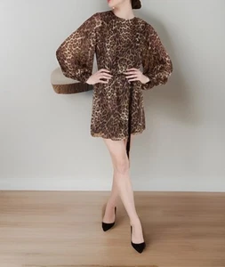 NILI LOTAN Rebecca Brown Silk Leopard Mini Dress. Size 4US 8AUS. EUC - Picture 1 of 12