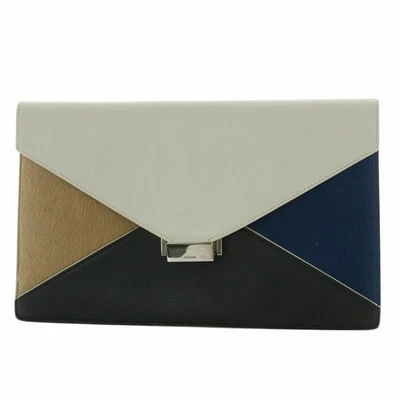 CELINE Envelope Diamond Clutch Bag  Unborn Calf Leather Logo White - Image 1 of 4