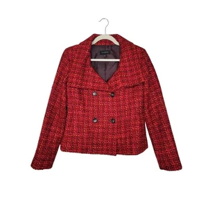Talbots Wool Blend Blazer Womens 8 Tweed Burgundy Old Money Textured Jacket - Picture 1 of 12