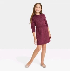 Girls Large 10/12 Burgundy Crochet Sweater Dress - Picture 1 of 4