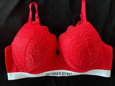 Victoria's Secret 38C Perfect Shape Bra Red Lace / Logo Band ~ NICE!! - Image 1 of 4