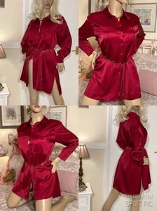 HIGH GLOSS MIRROR SHINE LIQUID SATIN Sexy Secretary Mistress Shirt Dress Blouse - Picture 1 of 24