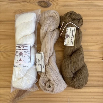 3 HKS DMC BRODER MEDICIS VIRGIN WOOL THREADS: White, 8842 Tan, 8611 Brown - Image 1 of 4