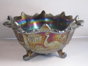 Northwood Firey Amethyst PFAU AM BRUNNEN FTD. KARNEVALSGLAS OBSTSCHALE - Bild 1 von 13