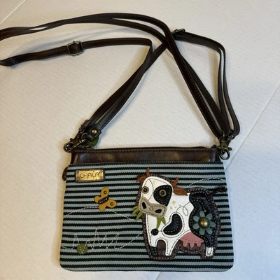Cartera sin asas o bandolera convertible Chala Cow azul a rayas Western Boho informal Foto 1 de 4