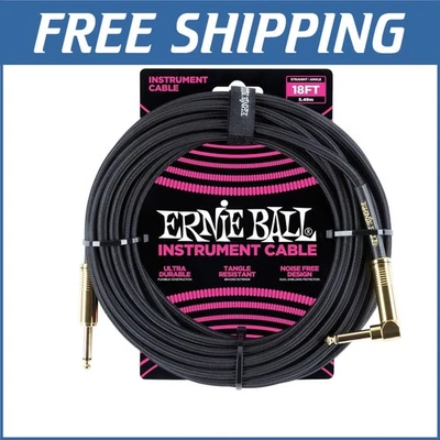 Durable 18ft Braided Guitar Cable with Gold 1/4" Angled and Straight Connectors Foto 1 de 4