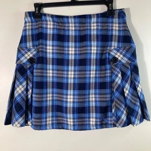 Lands End Side Pleat Plaid School Girl Skort Above the Knee Blue White HA 4 Poly - Picture 1 of 9
