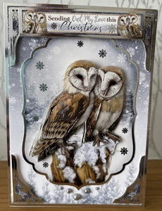 Handmade 7"x5" Owl Themed Decoupage Christmas Card "Sending Owl My Love..." - Picture 1 of 5