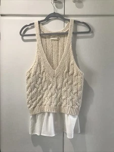 By Anthropologie Twofer Cable Knit Top Beige M - Picture 1 of 10