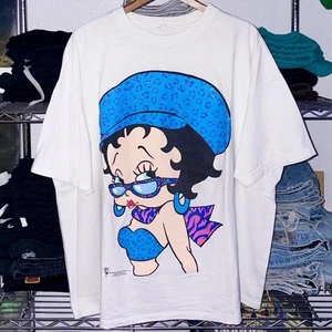 Vintage 90s 1995 Betty Boop Blue Leopard Big Face Print Cartoon Tee T-Shirt 3XL - Bild 1 von 3