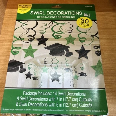 Amscan Graduation Green 30pc Swirl Decorations Mega Pack - Image 1 of 2