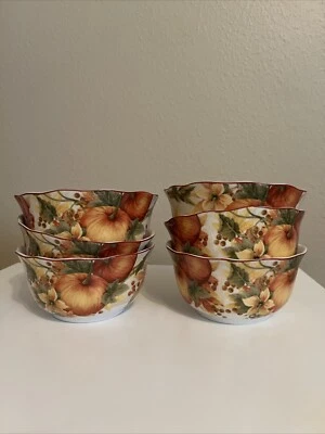 Juego de 6 cuencos de cereal/postre hojas de otoño de Acción de Gracias Fifth Pumpkin Vine 222 Foto 1 de 4