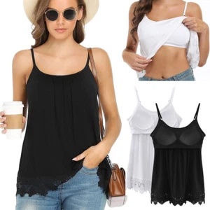Lady Loose Casual Summer Pleated Flowy Swing Camisole Tank Top With Built in Bra - Picture 1 of 24