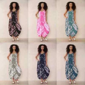 Women/Ladies Cami Strappy Baggy Tie Dye Lagenlook Italian Drape Harem Jumpsuit - Picture 1 of 6