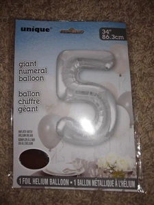 Giant 5 5th Birthday Party Silver Foil Balloon 34" Unique New Number Numeral - Picture 1 of 2