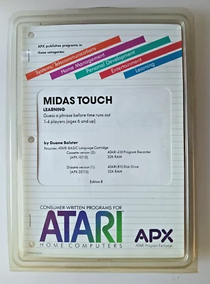 Midas Touch; Atari 400/800/LX/XE Disk w/manual APX-20115 NOS - Plastic Cover - Image 1 of 2