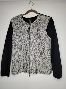 Chaqueta de punto para mujer Maurice Sasson negra marfil estampado animal con cremallera cuero talla L - Imagen 1 de 10