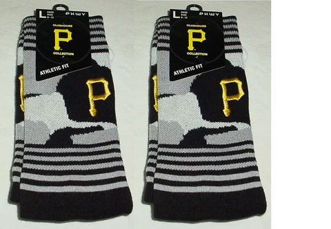 Mens Pittsburgh Pirates Camo Crew Socks Size L 6-12 New 2 Pair Athletic Cover